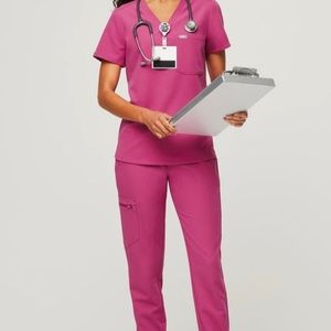 Figs electric orchid set Catarina one pocket scrub top and Kade Cargo pants